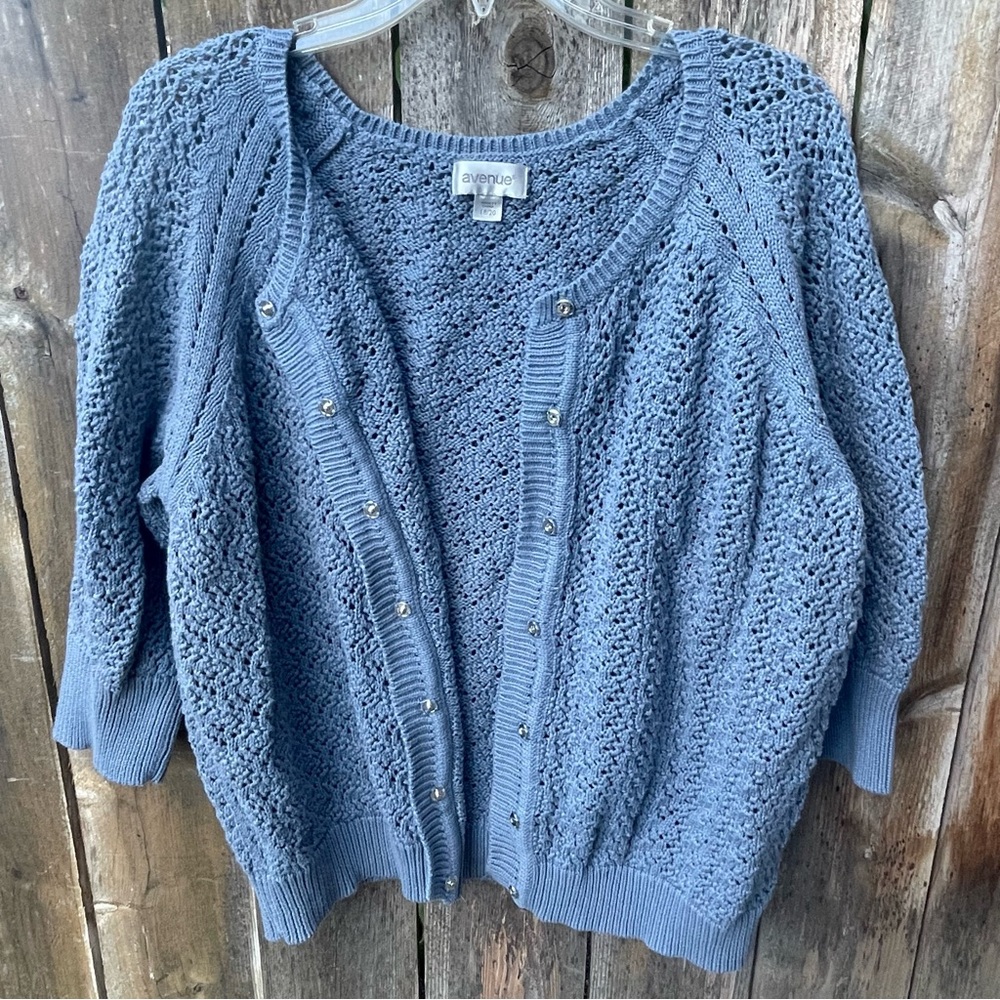Avenue Crocheted Open-Knit Snap Closure Cardigan Sz. 18/20 - Picture 8 of 14